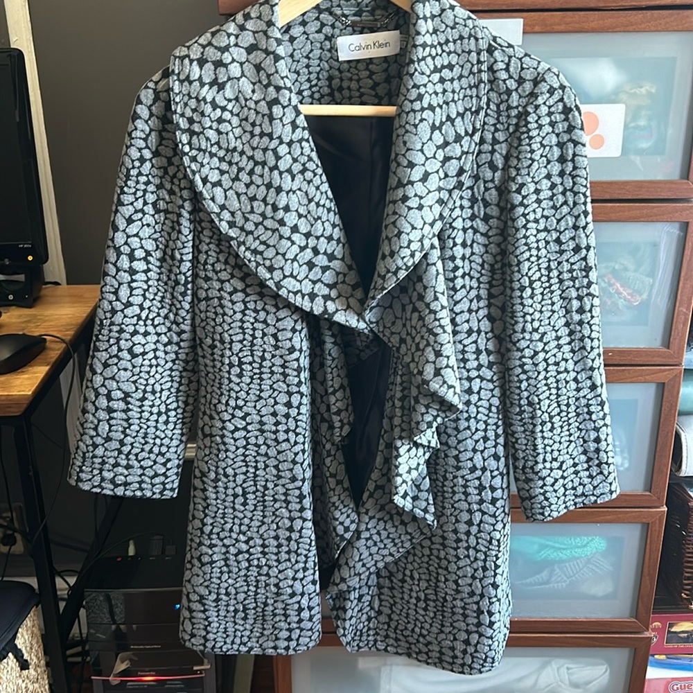Calvin Klein Women's Gray Patterned Open-Front Coat